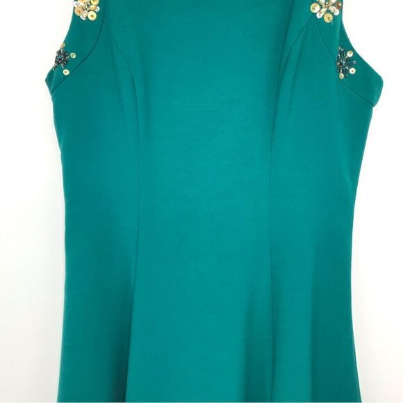 Belle by Badgley Mischka Green Cocktail Dress with Sequin Snowflake Collar - Picture 5 of 16